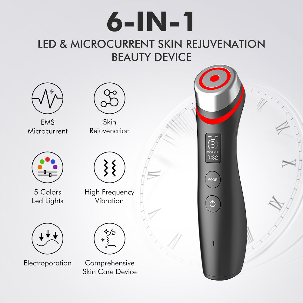 6-in-1 Real Glass Glow Beauty Massager Skin Tightening Face Machine, Face Massager Tool , Enhanced Absorption, Facial Neck Lifting, Firming, EMS Microcurrent Light Therapy Beauty Device