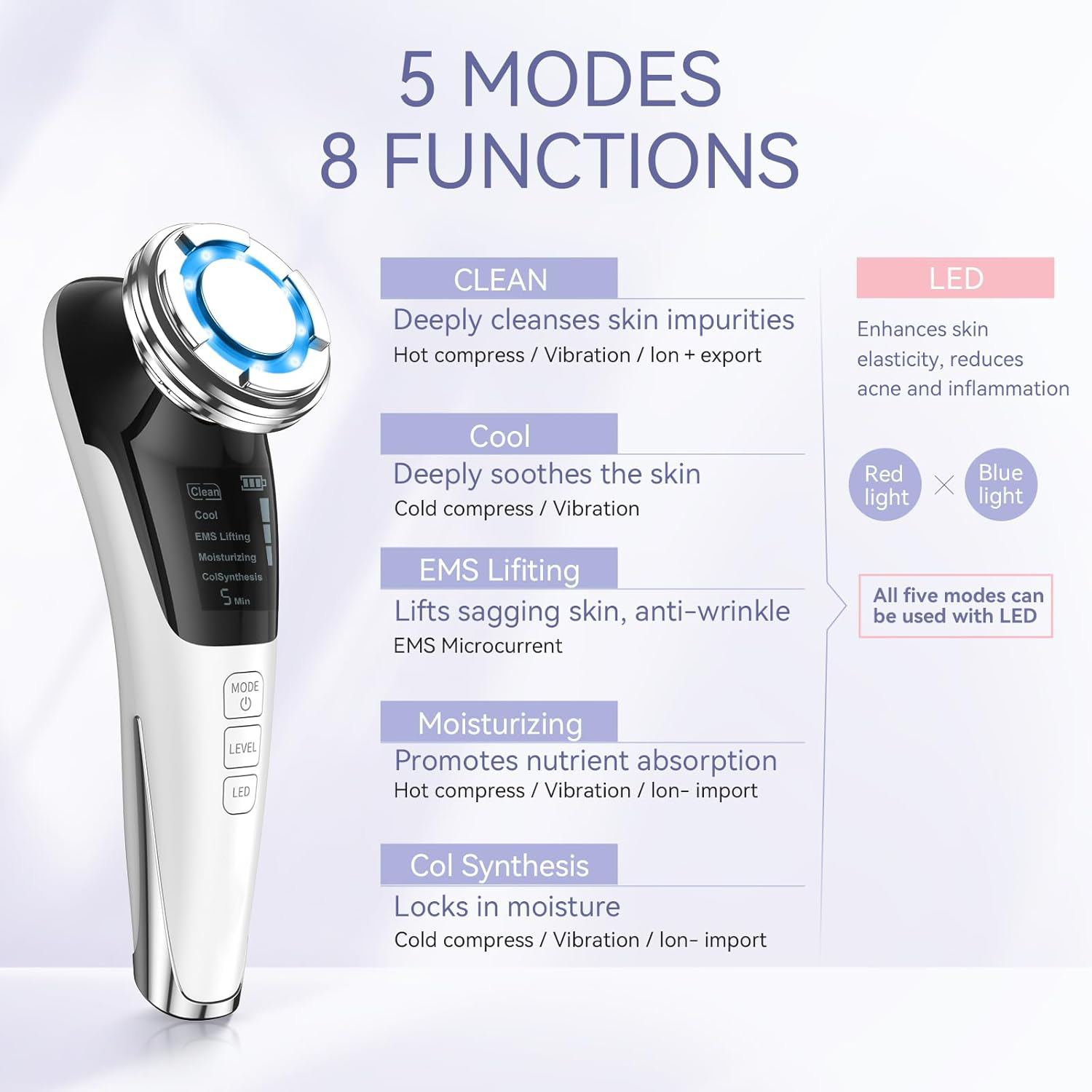 Multi-Function Anti-Wrinkle Beauty Device , Face Massager for Skin Care, EMS Facial Lifting Toning with Red Blue Light Therapy,Skin Rejuvenation and Tightening Beauty Instrument