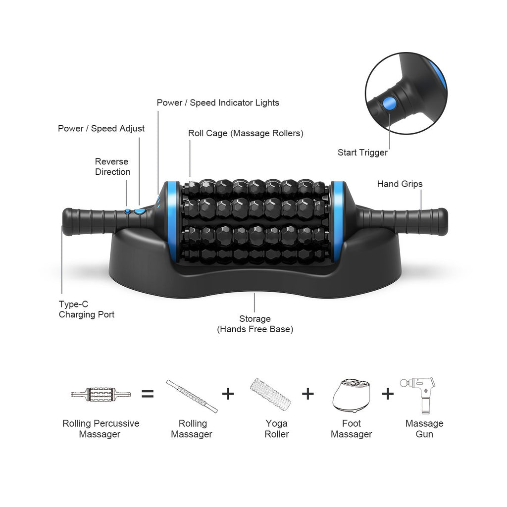Electric Rolling Percussive Massager, Deep Tissue and Muscle Recovery, Hands-Free Base, Electric Ball Roller Body Massager for Relax Sore Muscle Neck Arm Calf Leg Back, Lymphatic Drainge Fascia Muscle Cellulite Roll Massage Stick Tools