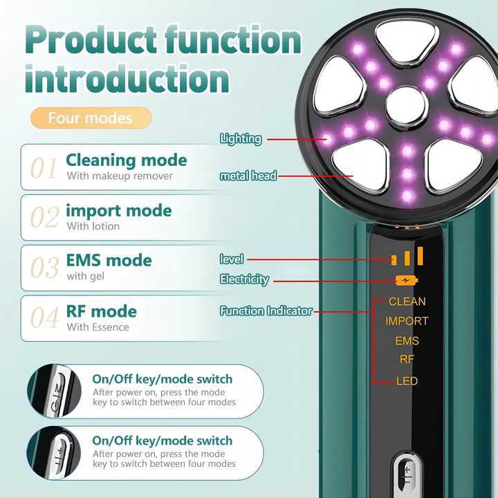5 in 1 Micro Current Facial Massager Beauty Device LED Light EMS RF Skin Tighten Machine for Face Eye Neck Effective for Wrinkle Puffiness