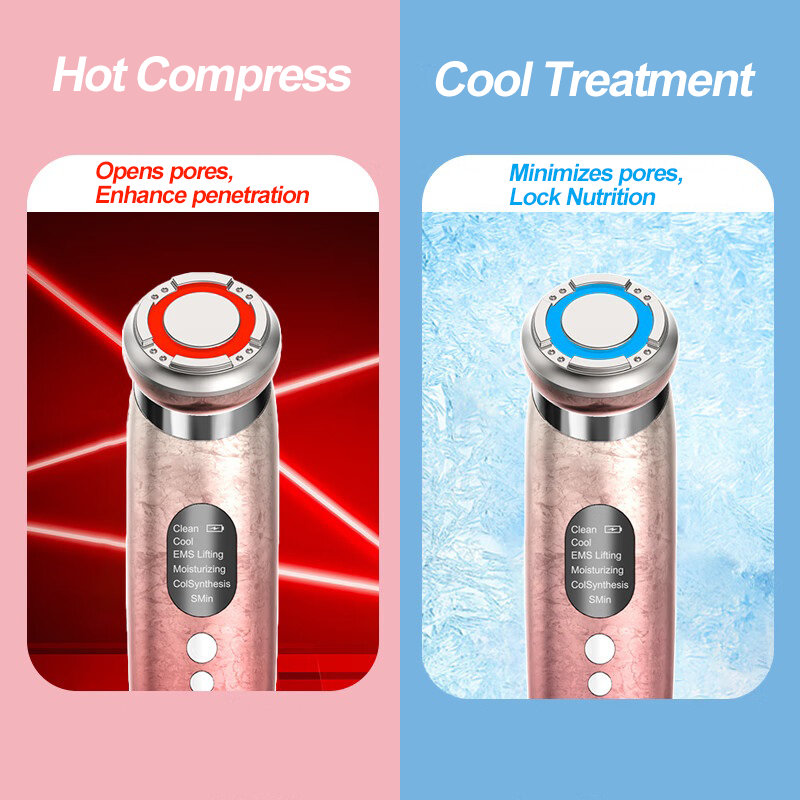 5 in 1 Micro Current Facial Massager Tool EMS RED Blue Light Therapy Hot Cold Treatment Anti-Aging Skin Tightening Rejuvenation Home Use Deep Clean Skin Care Beauty Eqipment