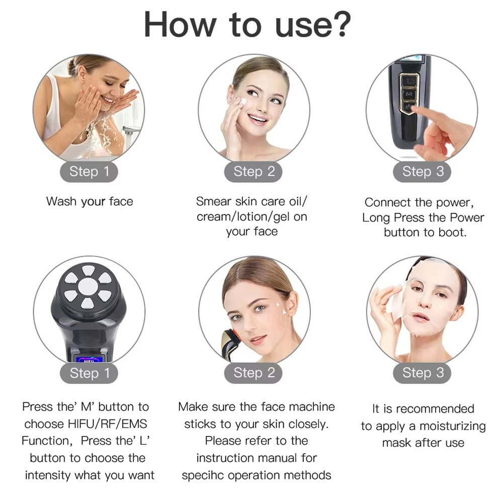 4 in 1 Mini Hifu Beauty Machine Home Use Skin Care Device for Reduce Wrinkles, Skin Tightening Lifting, Skin Firming Rejuvenation Brightening Beauty Instrument