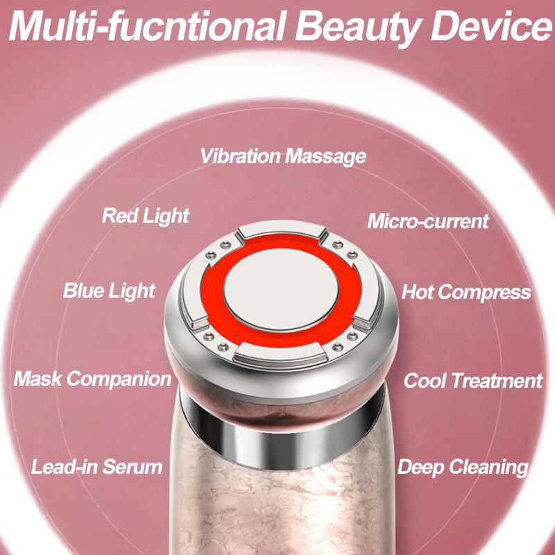 5 in 1 Micro Current Facial Massager Tool EMS RED Blue Light Therapy Hot Cold Treatment Anti-Aging Skin Tightening Rejuvenation Home Use Deep Clean Skin Care Beauty Eqipment