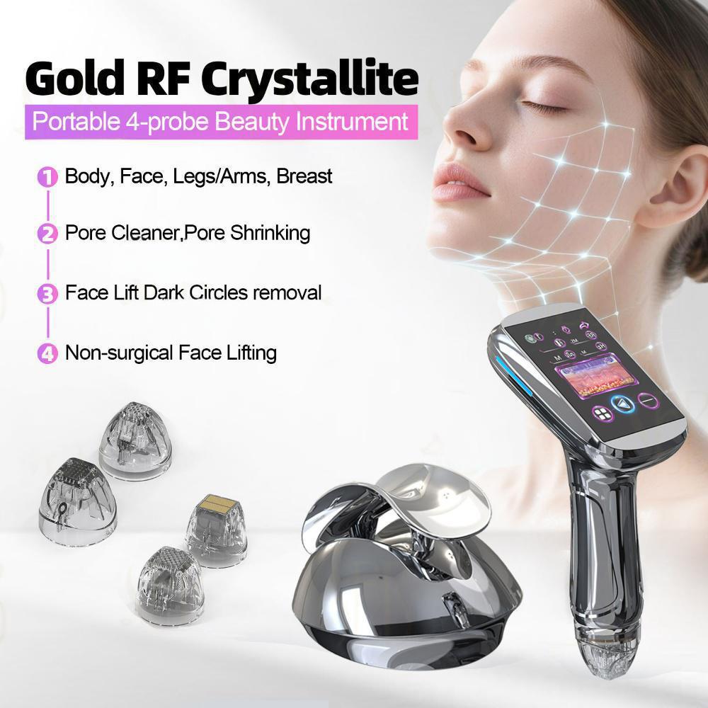 Mini Handheld Golden Microneedles Fractional RF Beauty Machine Anti-Aging Wrinkle Stretch Marks Removal Scar Repair Skin Rejuvenation Tightening Firming Lift Facial Equipment