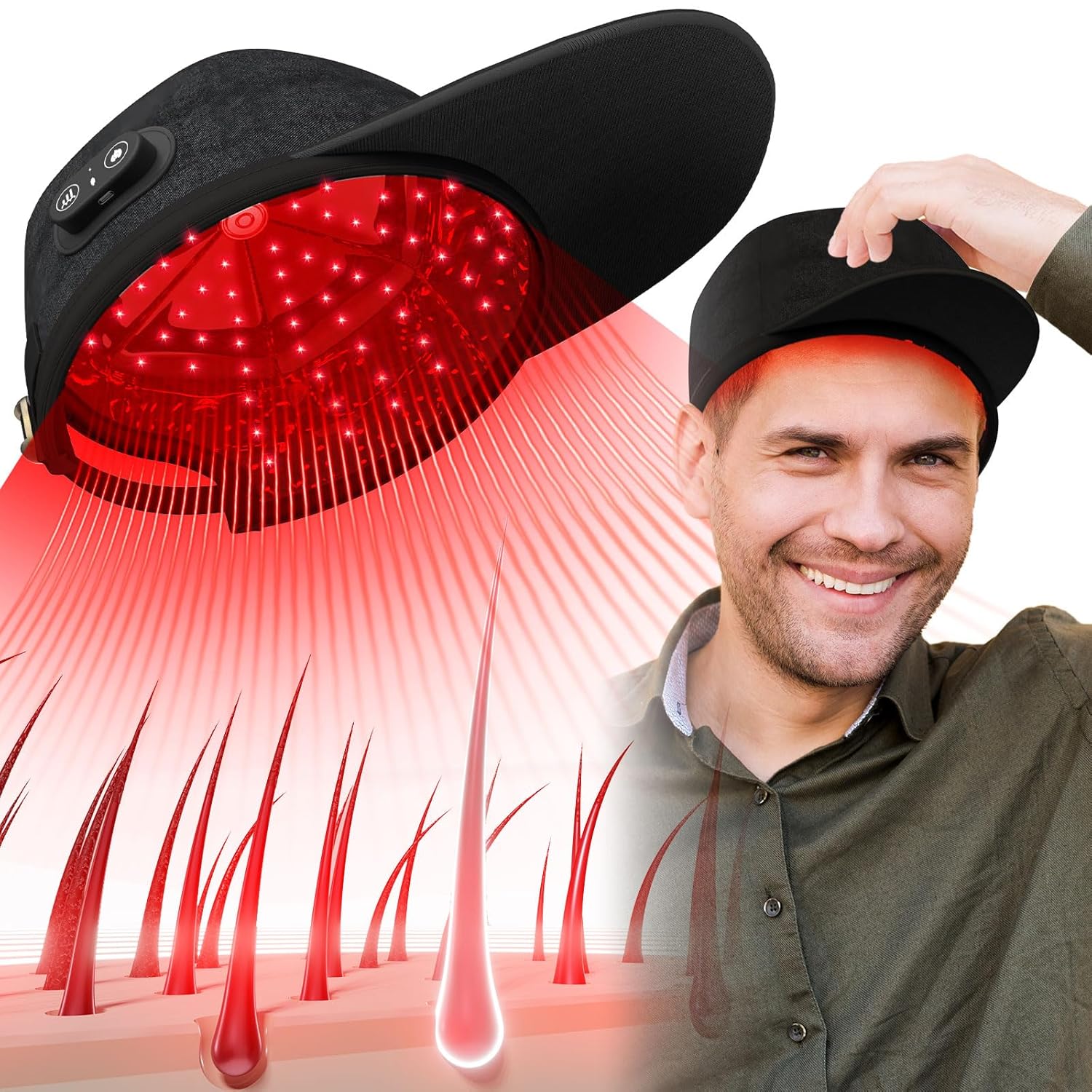 Wireless Laser Cap for Hair Growth, Red Light Therapy for Hair Growth, Laser Hair Growth Cap,  Strengthen Hair Roots, Scalp Treatment to Stop Hair Loss and Regrows Thinning Hair, Hair Loss Treatment for Men and Women