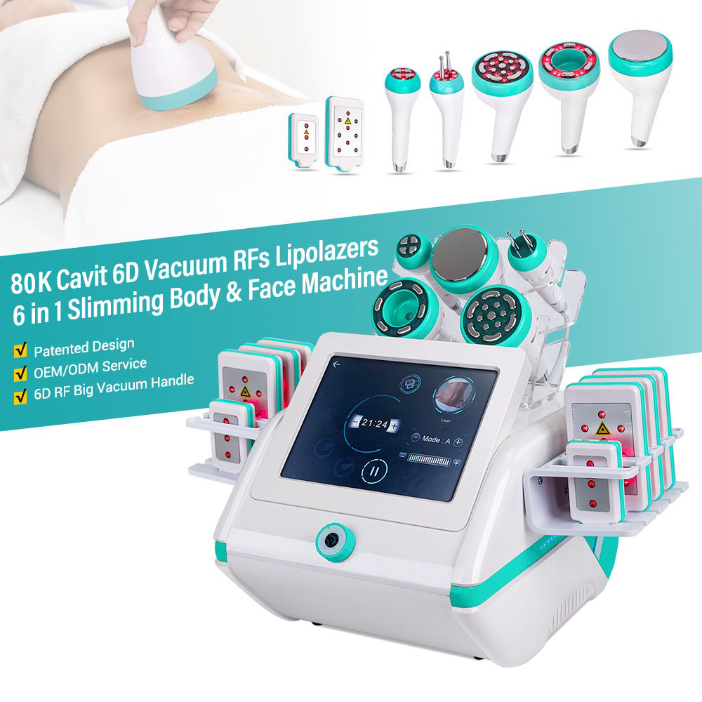 Portable 6in1 Cavitation 80k Ultrasound Cavit Body Slimming Weight Loss Machine Vacuum RF Lipolaser Body Shaping Skin Tightening Lipo Burning Fat Reduce Beauty Equipment