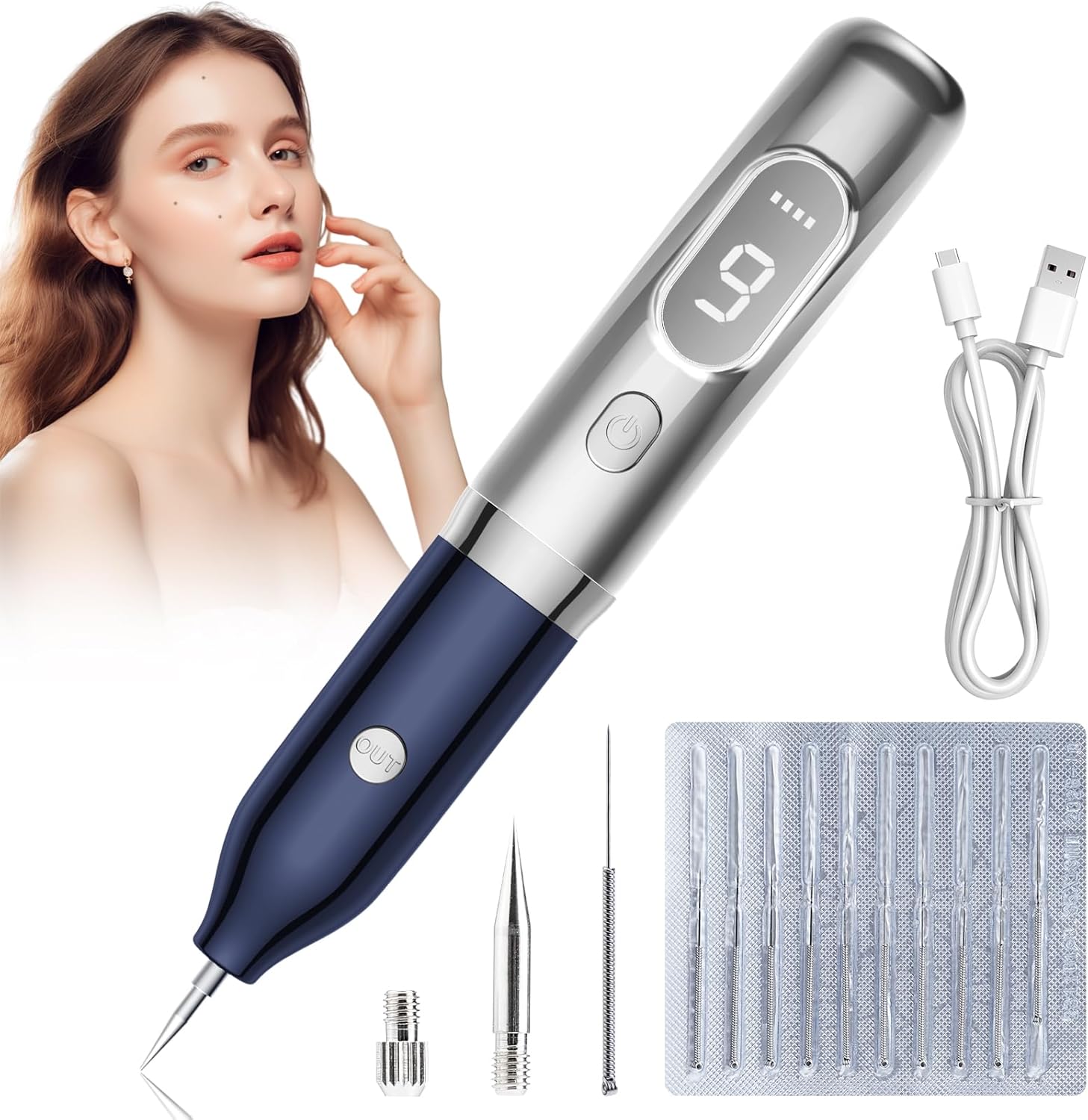 Skin Tags Remover Kit, Mole Pen Removal Kit with 9 Adjustable Modes, Plasma Pen for Warts, Spot, Body Facial, Freckle, Nevus