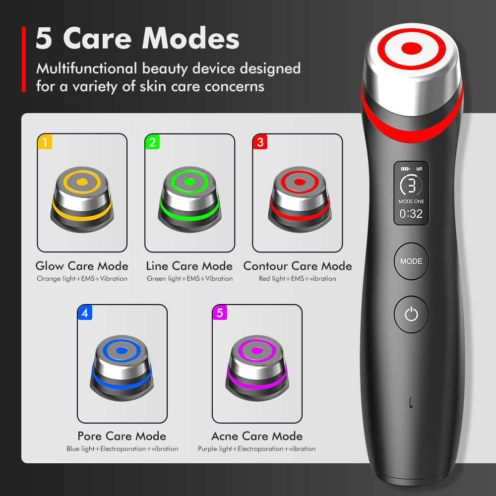 6-in-1 Real Glass Glow Beauty Massager Skin Tightening Face Machine, Face Massager Tool , Enhanced Absorption, Facial Neck Lifting, Firming, EMS Microcurrent Light Therapy Beauty Device