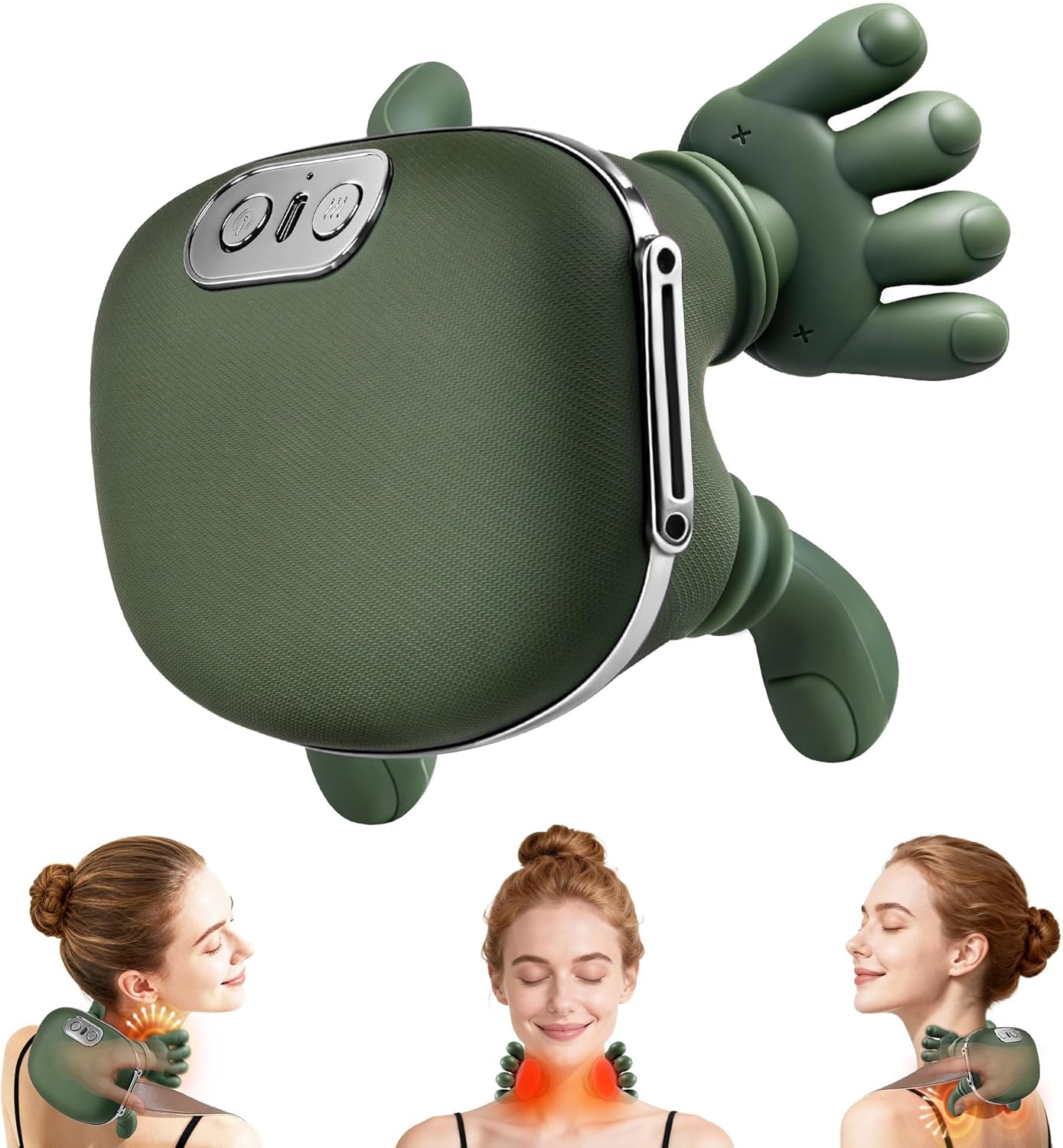 Neck Massager With Heat-Wireless Portable Shiatsu Neck and Shoulder Deep Tissue 4D Kneading Back Massage With Fingers,Simulated Human Hand Design Muscle Relax Hand Massager For Fathers Mothers Day Gifts