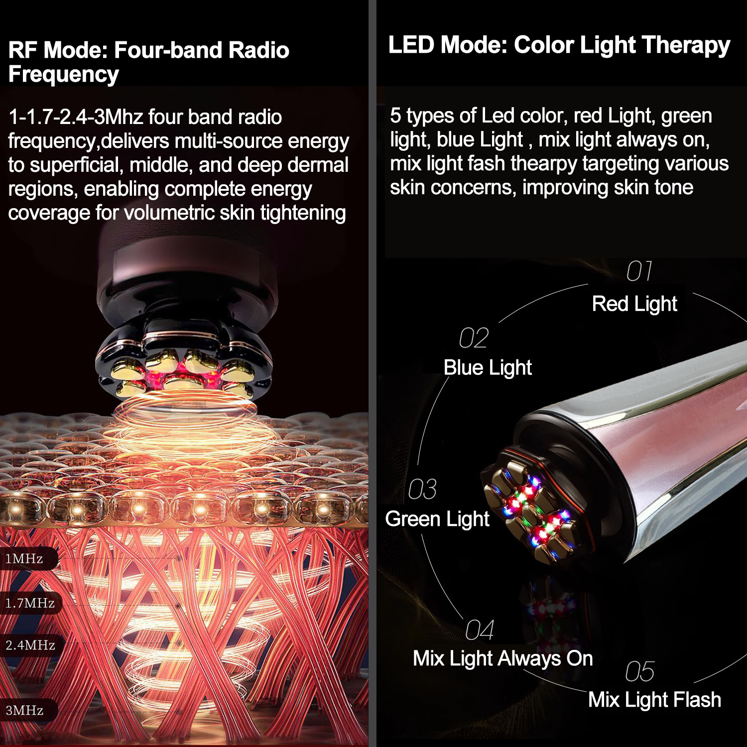 RF Radio Frequency Skin Tightening Beauty Device, Anti-Aging Face Machine for Wrinkle Removal, Lifting & Firming, Microcurrent Facial Device, Light Therapy Beauty Massager