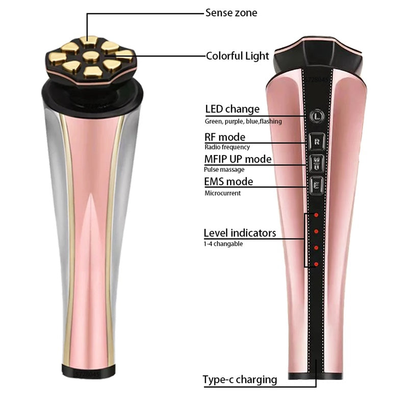 RF Radio Frequency Skin Tightening Beauty Device, Anti-Aging Face Machine for Wrinkle Removal, Lifting & Firming, Microcurrent Facial Device, Light Therapy Beauty Massager