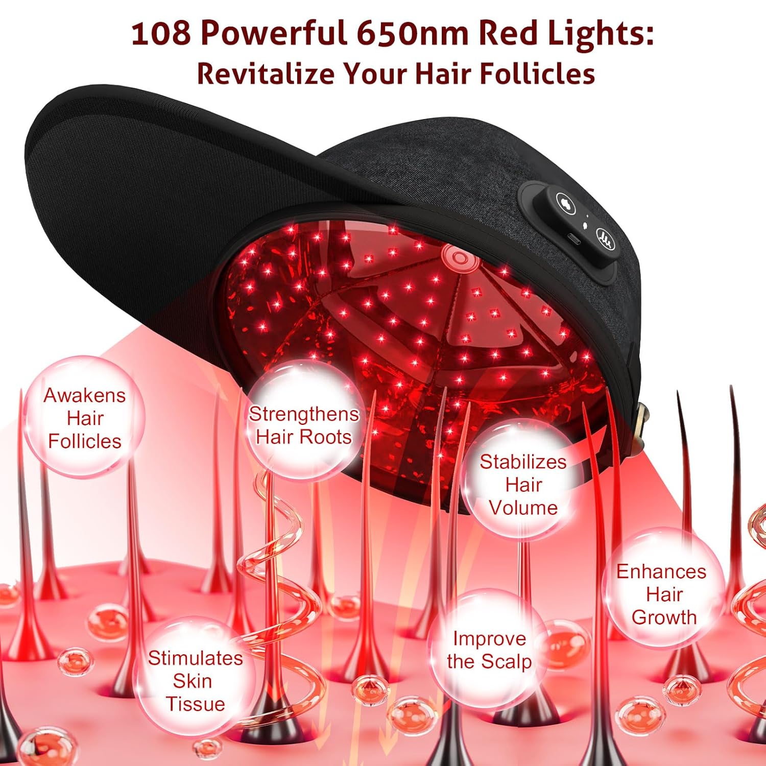 Wireless Laser Cap for Hair Growth, Red Light Therapy for Hair Growth, Laser Hair Growth Cap,  Strengthen Hair Roots, Scalp Treatment to Stop Hair Loss and Regrows Thinning Hair, Hair Loss Treatment for Men and Women