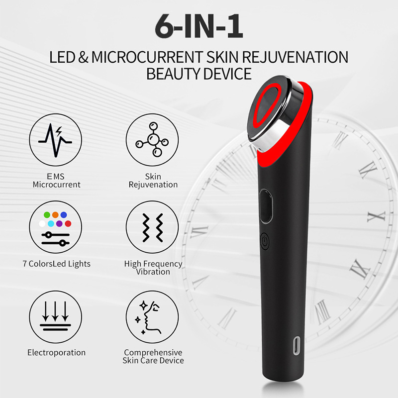 6-in-1 Real Glass Glow Beauty Massager Skin Tightening Face Machine, Face Massager Tool , Enhanced Absorption, Facial Neck Lifting, Firming, EMS Microcurrent Light Therapy Beauty Device