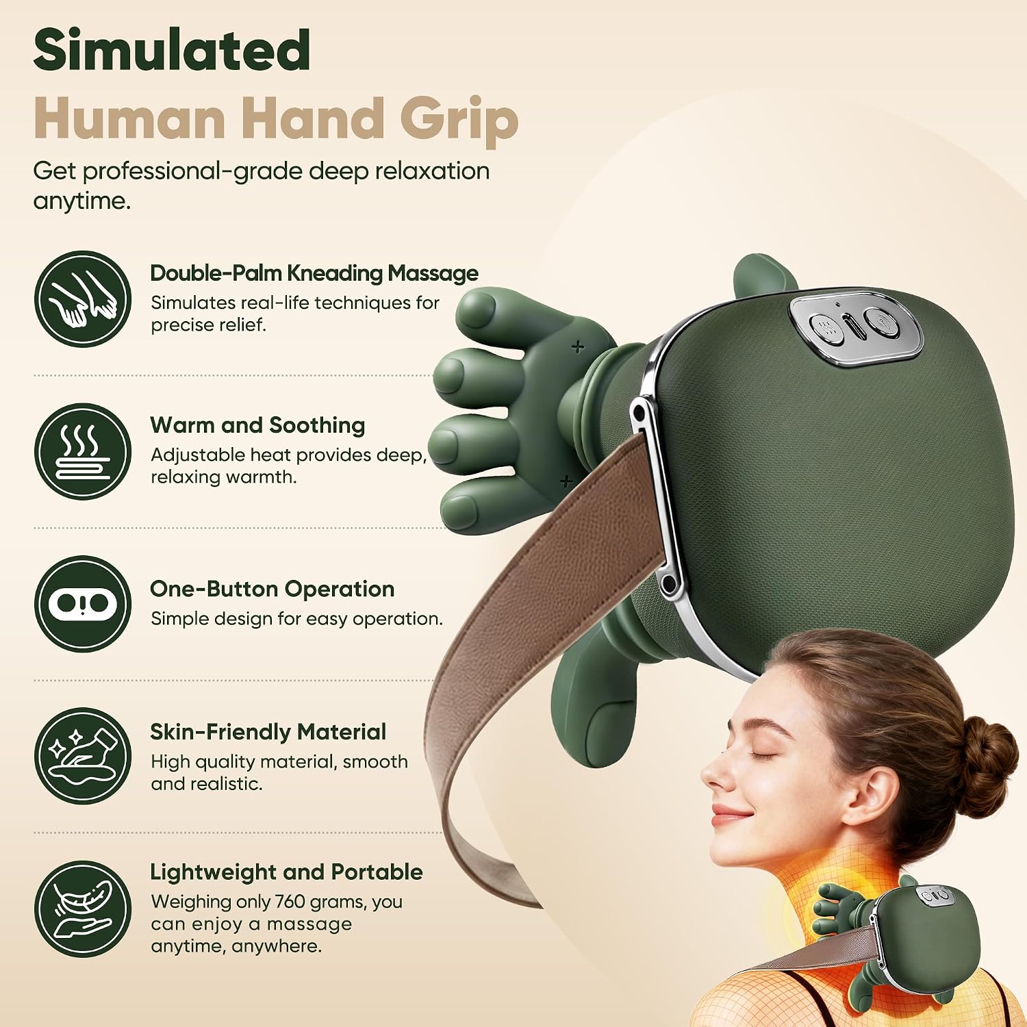 Neck Massager With Heat-Wireless Portable Shiatsu Neck and Shoulder Deep Tissue 4D Kneading Back Massage With Fingers,Simulated Human Hand Design Muscle Relax Hand Massager For Fathers Mothers Day Gifts