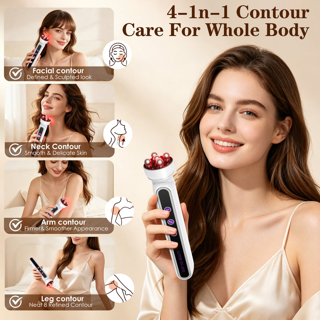 Electric 360° Rotating Face & Body Massager-5D Microcurrent Facial Device with Heat & Red Light Therapy, Face Lifting & Skin Toning Tool, Promote Skincare Absorption