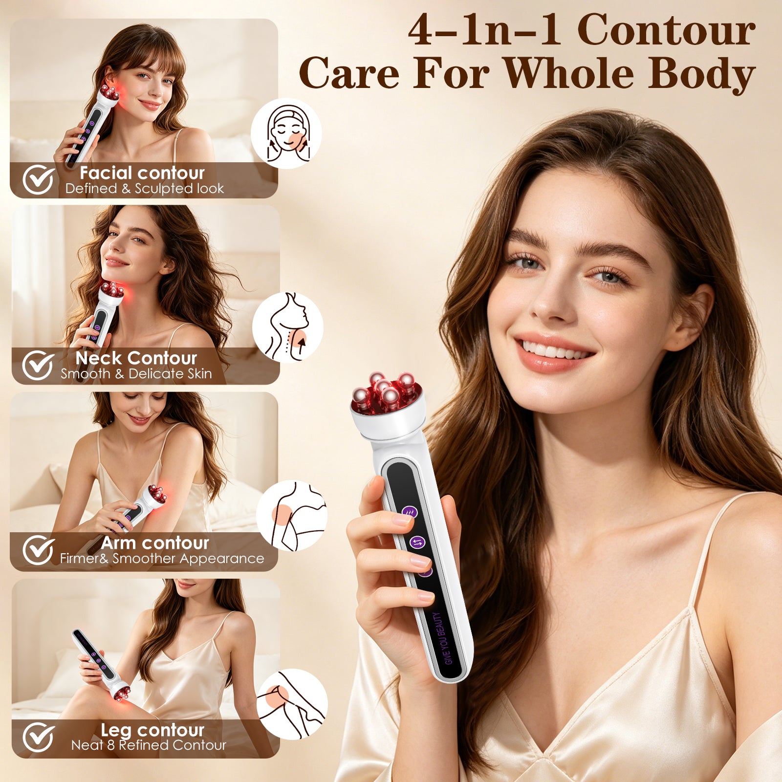 Electric 360° Rotating Face & Body Massager-5D Microcurrent Facial Device with Heat & Red Light Therapy, Face Lifting & Skin Toning Tool, Promote Skincare Absorption