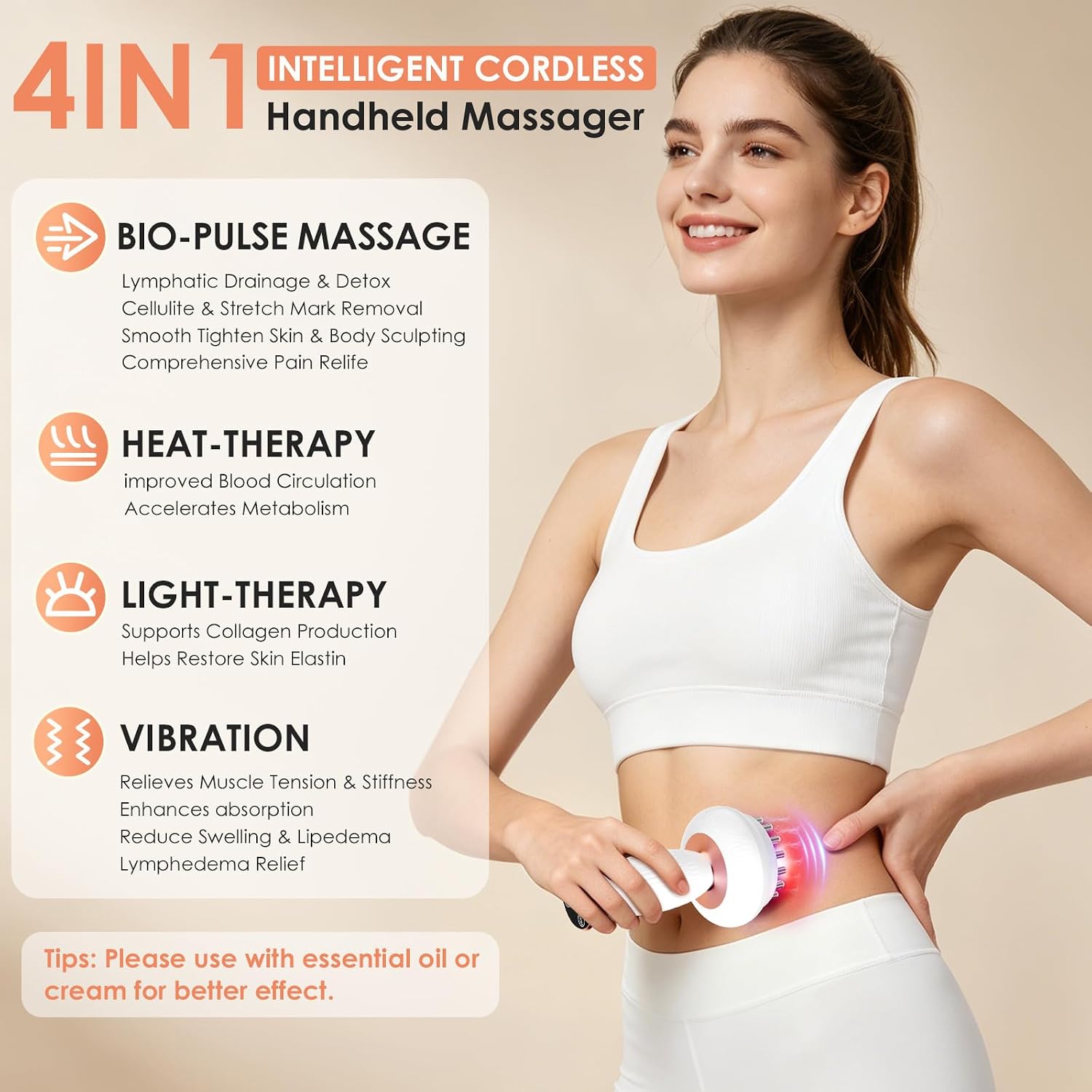 4-in-1 Body Sculpting Machine - Lymphatic Drainage Massager - Anit Cellulite Massage Tool Help Reduce Stretch Marks & Cellulite & Fat, Pain Relife Devices for Body (Belly, Legs, Arms, Butt, Low Back)