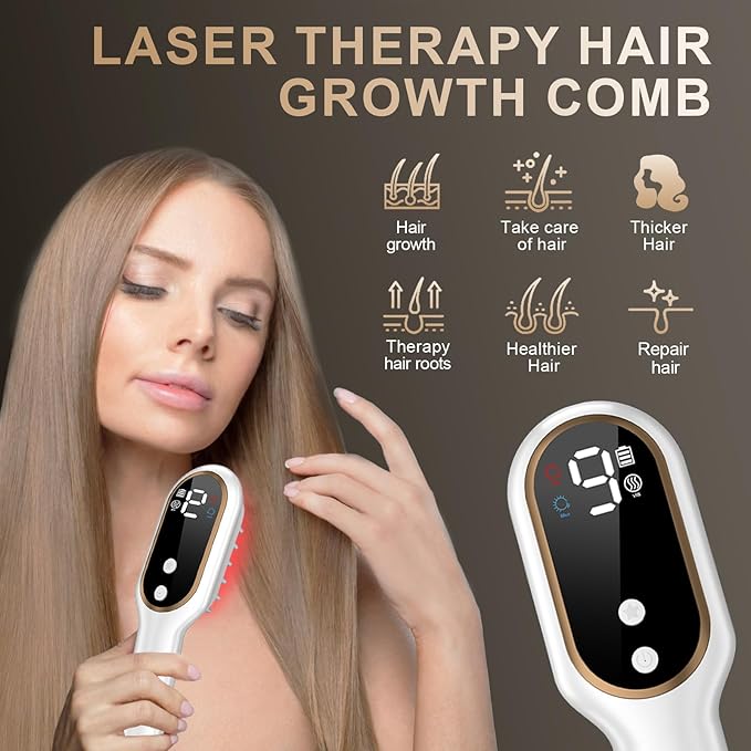 Laser Hair Growth Comb - Laser Light Therapy for Hair Growth, Handheld Scalp Laser Device for Thicker, Healthier Hair, Medical Grade Hair Loss Treatment Regrows Fuller and Thickness, Stimulates Growth for Men & Women