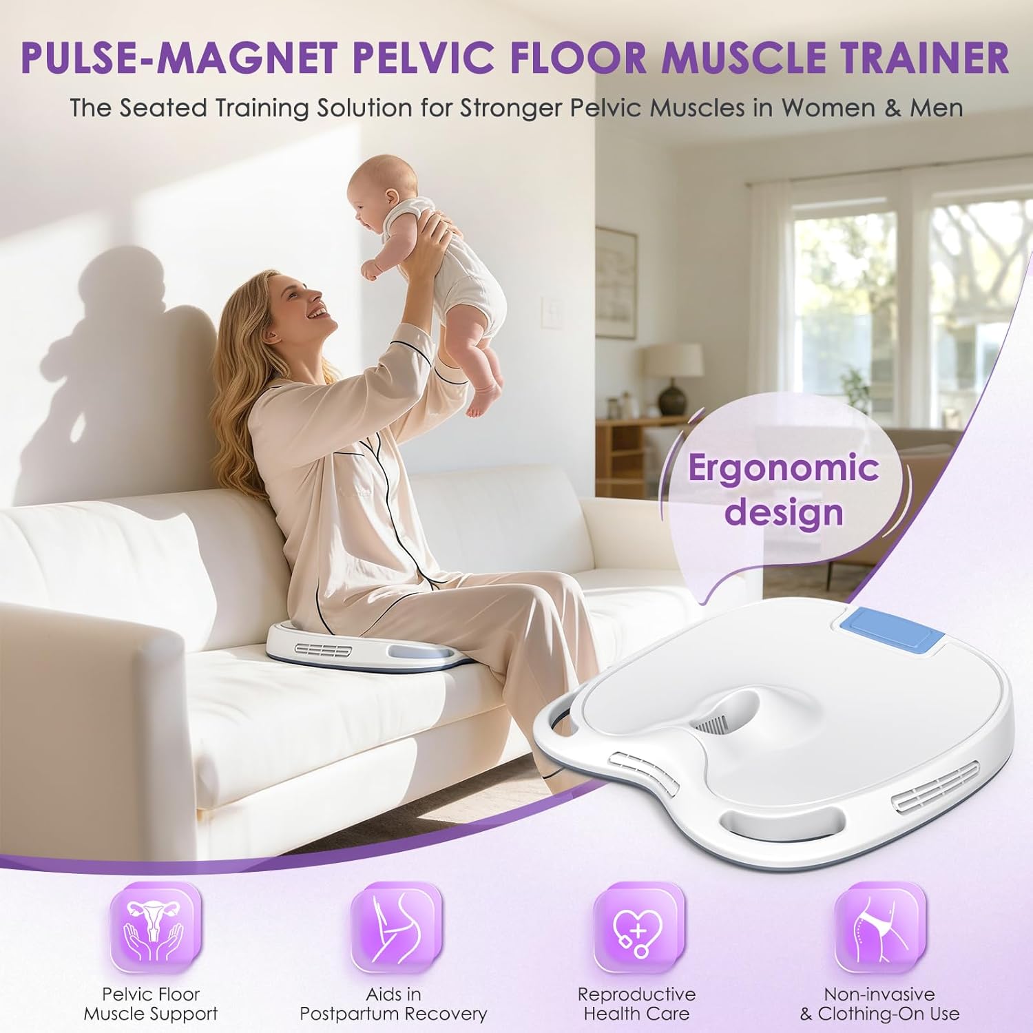 Pelvic Floor Muscle Exerciser EMS Sculpting Cushion Mat, Portable Kegel Trainer for Postpartum Recovery & Muscle Wellness – Home Use Bladder Control & Pelvic Floor Toner for Women Men
