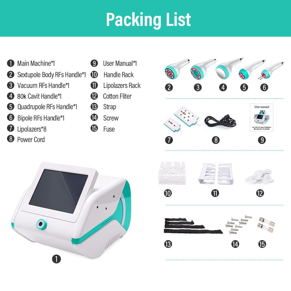 Portable 6in1 Cavitation 80k Ultrasound Cavit Body Slimming Weight Loss Machine Vacuum RF Lipolaser Body Shaping Skin Tightening Lipo Burning Fat Reduce Beauty Equipment