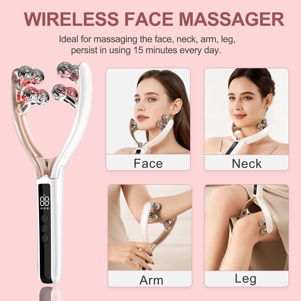 Wireless Facial Massager, 3D Roller Electric Facial Roller, Rechargeable V-Shape Sculpting & Puffiness Relief Tool, Face Roller Lymphatic Drainage for Home & Travel Use