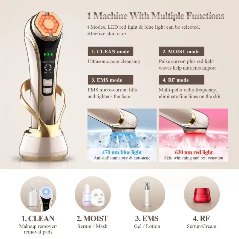 4 in 1 RF Facial Lifting and Firming Rejuvenation Skin Tightening Beauty device Home Use Face device EMS Microcurrent Beauty Instrument