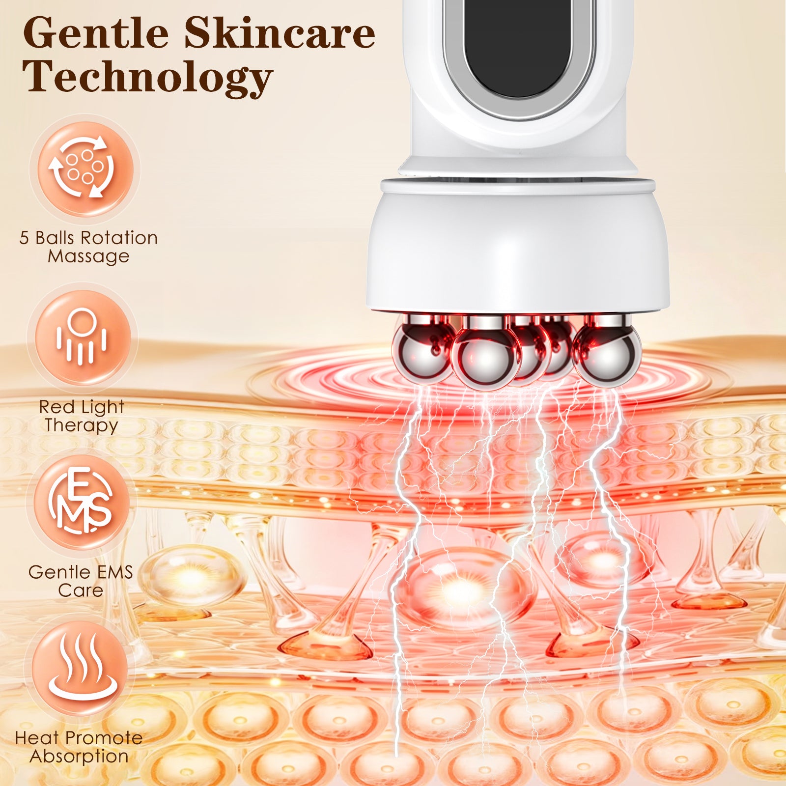 Electric 360° Rotating Face & Body Massager-5D Microcurrent Facial Device with Heat & Red Light Therapy, Face Lifting & Skin Toning Tool, Promote Skincare Absorption