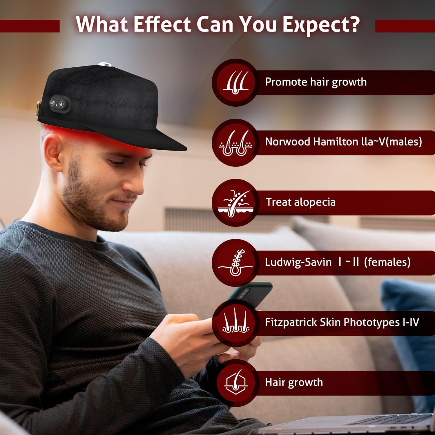 Wireless Laser Cap for Hair Growth, Red Light Therapy for Hair Growth, Laser Hair Growth Cap,  Strengthen Hair Roots, Scalp Treatment to Stop Hair Loss and Regrows Thinning Hair, Hair Loss Treatment for Men and Women