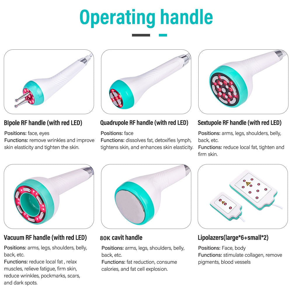 Portable 6in1 Cavitation 80k Ultrasound Cavit Body Slimming Weight Loss Machine Vacuum RF Lipolaser Body Shaping Skin Tightening Lipo Burning Fat Reduce Beauty Equipment