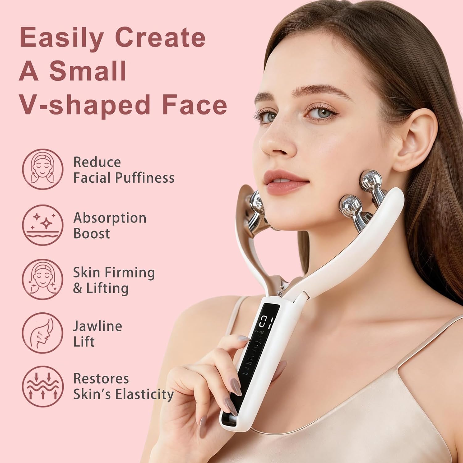 Wireless Facial Massager, 3D Roller Electric Facial Roller, Rechargeable V-Shape Sculpting & Puffiness Relief Tool, Face Roller Lymphatic Drainage for Home & Travel Use