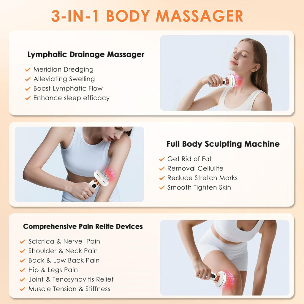 4-in-1 Body Sculpting Machine - Lymphatic Drainage Massager - Anit Cellulite Massage Tool Help Reduce Stretch Marks & Cellulite & Fat, Pain Relife Devices for Body (Belly, Legs, Arms, Butt, Low Back)