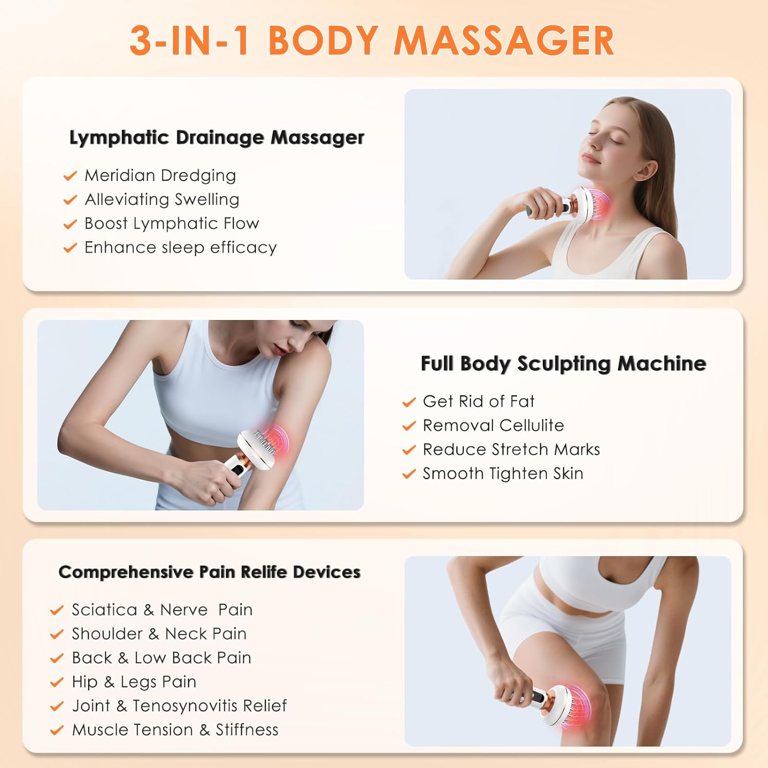 4-in-1 Body Sculpting Machine - Lymphatic Drainage Massager - Anit Cellulite Massage Tool Help Reduce Stretch Marks & Cellulite & Fat, Pain Relife Devices for Body (Belly, Legs, Arms, Butt, Low Back)