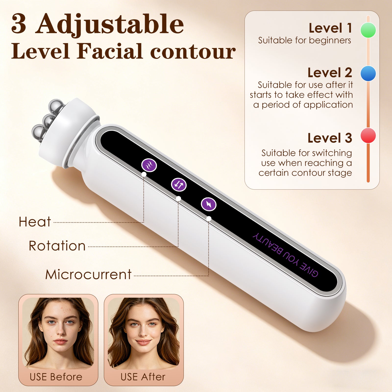 Electric 360° Rotating Face & Body Massager-5D Microcurrent Facial Device with Heat & Red Light Therapy, Face Lifting & Skin Toning Tool, Promote Skincare Absorption