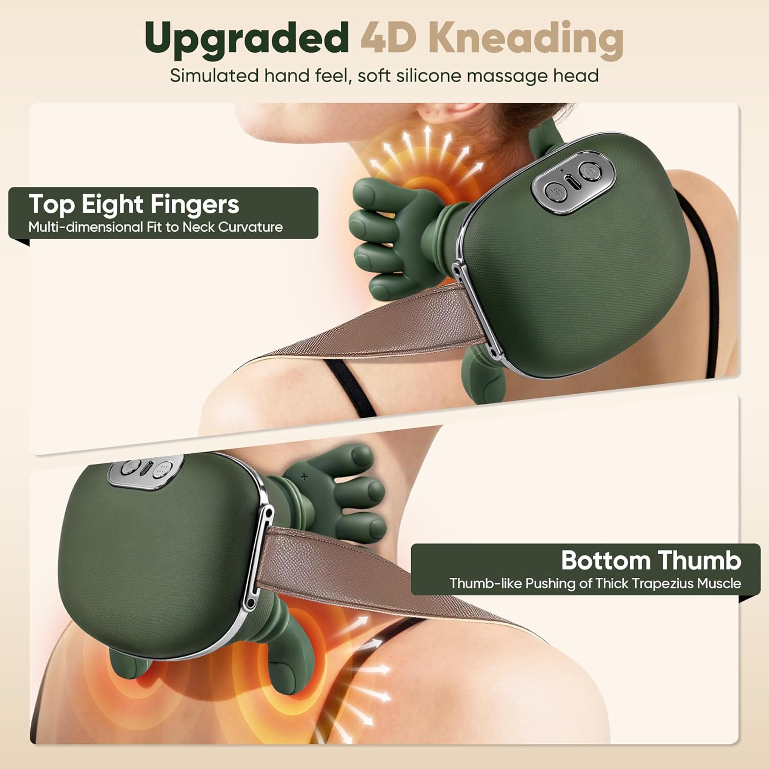 Neck Massager With Heat-Wireless Portable Shiatsu Neck and Shoulder Deep Tissue 4D Kneading Back Massage With Fingers,Simulated Human Hand Design Muscle Relax Hand Massager For Fathers Mothers Day Gifts