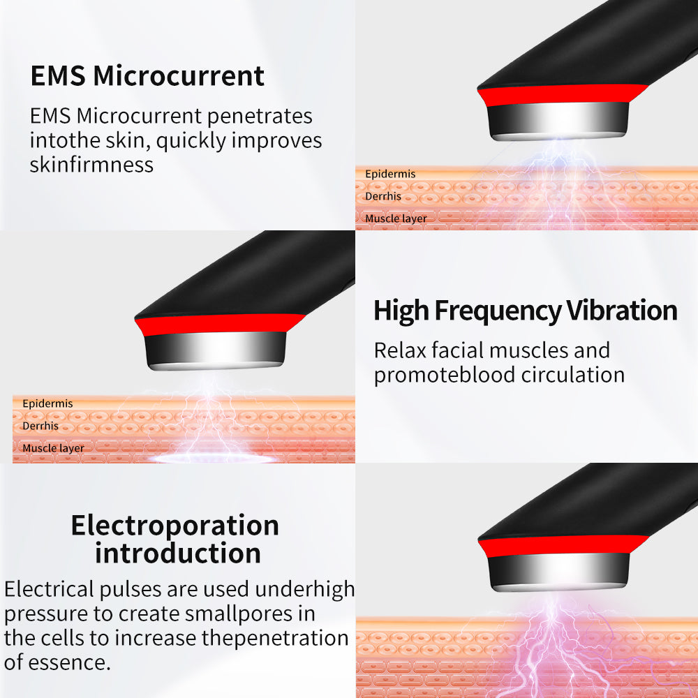 6-in-1 Real Glass Glow Beauty Massager Skin Tightening Face Machine, Face Massager Tool , Enhanced Absorption, Facial Neck Lifting, Firming, EMS Microcurrent Light Therapy Beauty Device