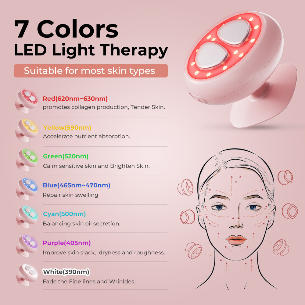 Red Light Therapy for Face and Neck, 7 Colors Facial Massager Face Lift Skin Tighten Beauty Device with 113°F Heating EMS Microcurrent Anti-aging for Multi Skin Care
