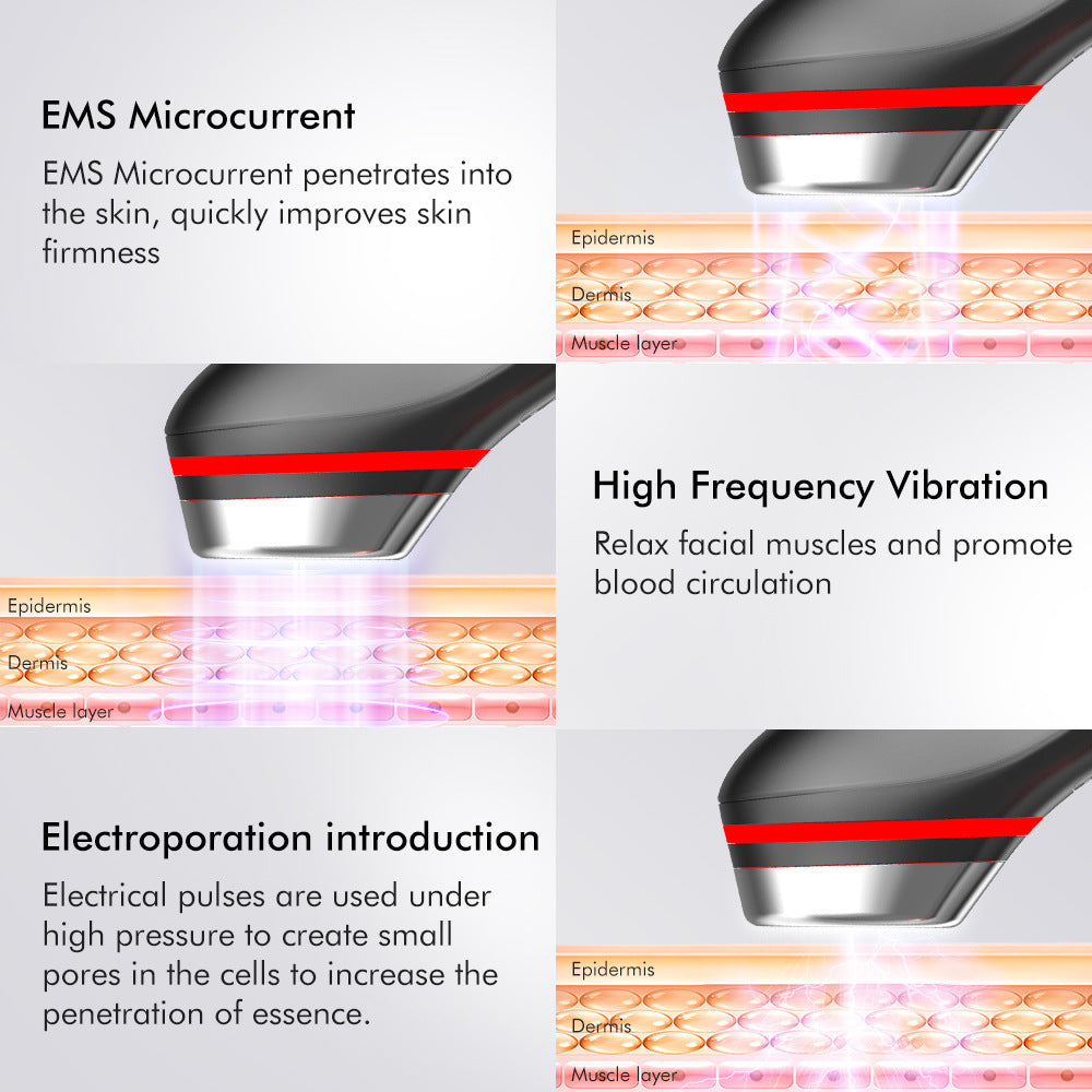 6-in-1 Real Glass Glow Beauty Massager Skin Tightening Face Machine, Face Massager Tool , Enhanced Absorption, Facial Neck Lifting, Firming, EMS Microcurrent Light Therapy Beauty Device