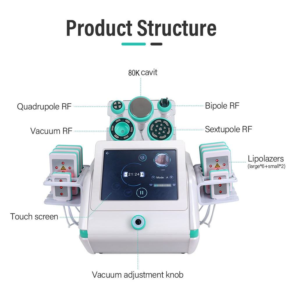 Portable 6in1 Cavitation 80k Ultrasound Cavit Body Slimming Weight Loss Machine Vacuum RF Lipolaser Body Shaping Skin Tightening Lipo Burning Fat Reduce Beauty Equipment