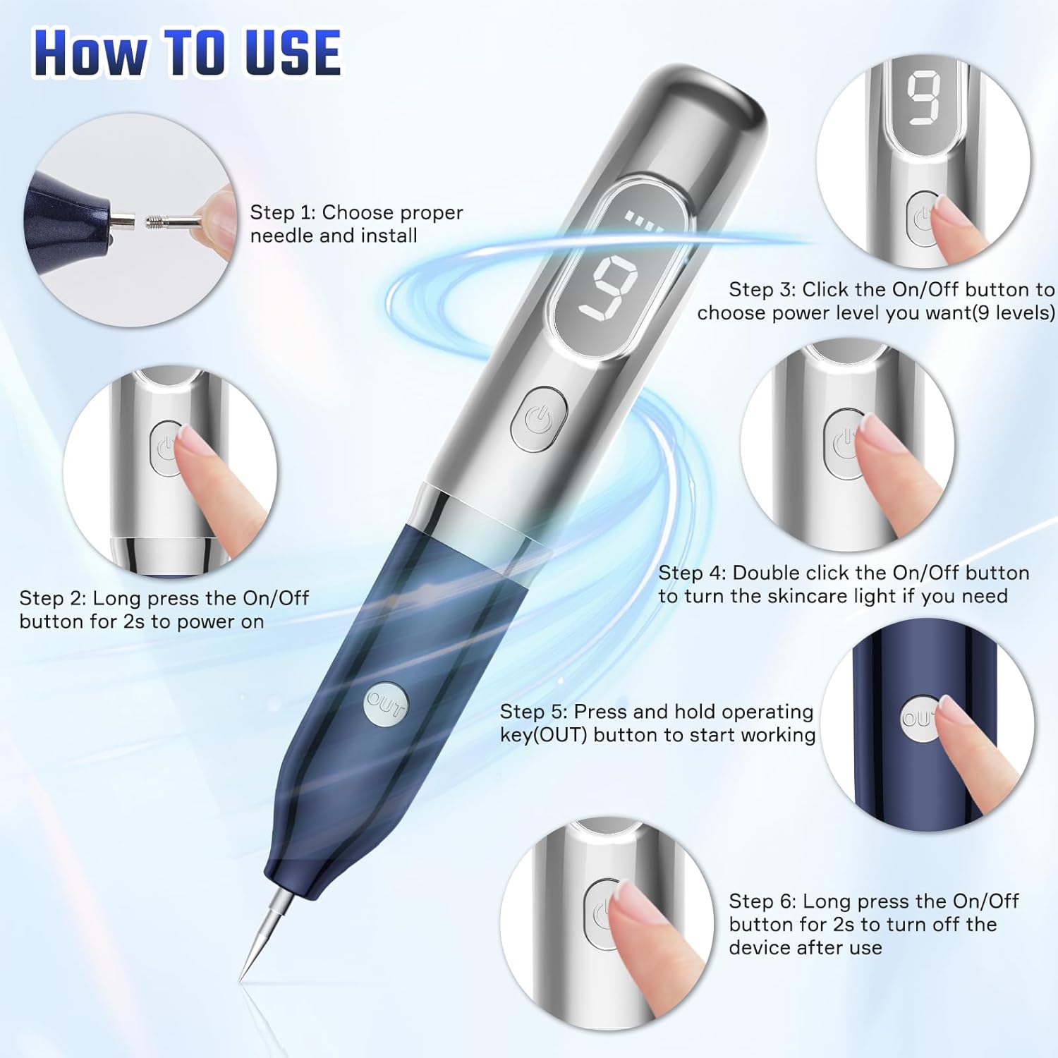 Skin Tags Remover Kit, Mole Pen Removal Kit with 9 Adjustable Modes, Plasma Pen for Warts, Spot, Body Facial, Freckle, Nevus