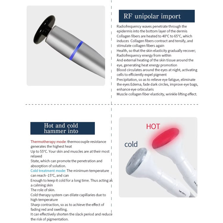 Multi-functional Beauty Equipment for Facial Lifting Anti-Aging Skin Rejuvenation Wrinkle Removal,  Cold Hot Hammer Ultrasonic Radio Frequency RF Beauty Machine