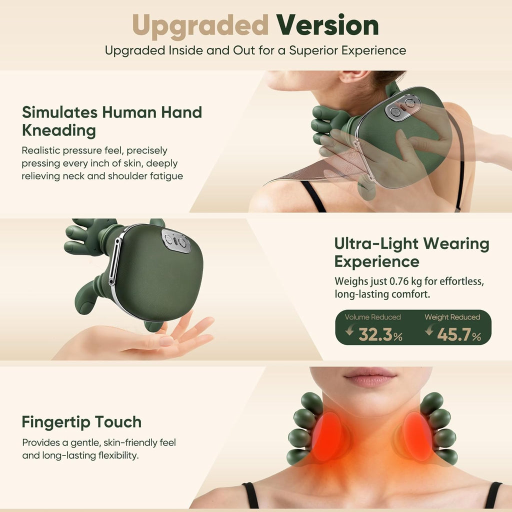 Neck Massager With Heat-Wireless Portable Shiatsu Neck and Shoulder Deep Tissue 4D Kneading Back Massage With Fingers,Simulated Human Hand Design Muscle Relax Hand Massager For Fathers Mothers Day Gifts