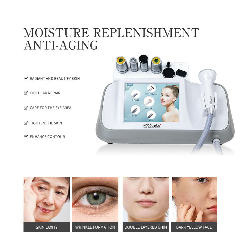 Multi-functional Beauty Equipment for Facial Lifting Anti-Aging Skin Rejuvenation Wrinkle Removal,  Cold Hot Hammer Ultrasonic Radio Frequency RF Beauty Machine
