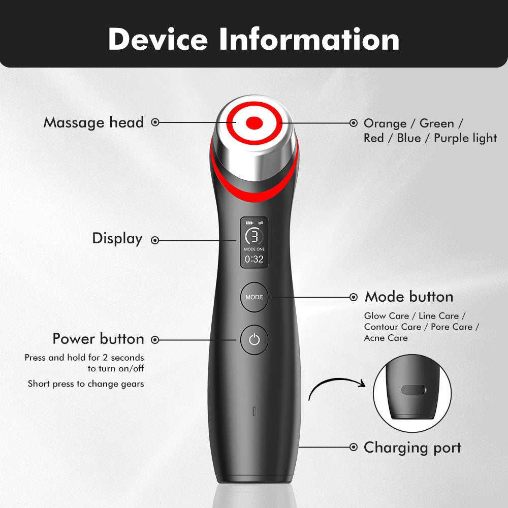 6-in-1 Real Glass Glow Beauty Massager Skin Tightening Face Machine, Face Massager Tool , Enhanced Absorption, Facial Neck Lifting, Firming, EMS Microcurrent Light Therapy Beauty Device