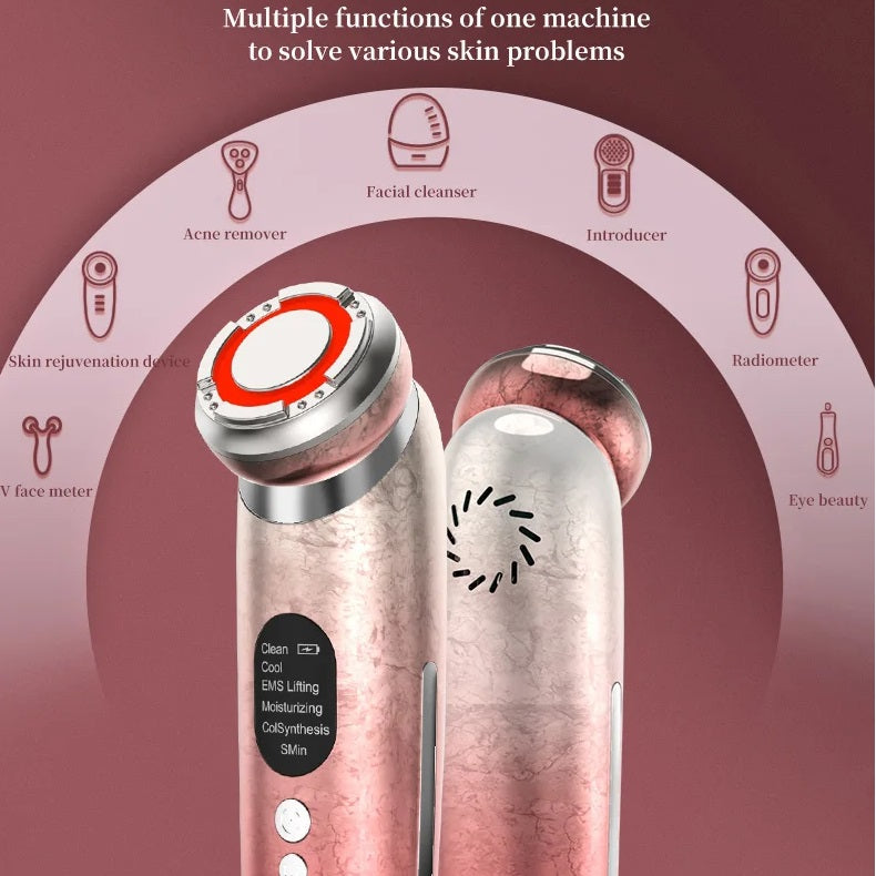 5 in 1 Micro Current Facial Massager Tool EMS RED Blue Light Therapy Hot Cold Treatment Anti-Aging Skin Tightening Rejuvenation Home Use Deep Clean Skin Care Beauty Eqipment