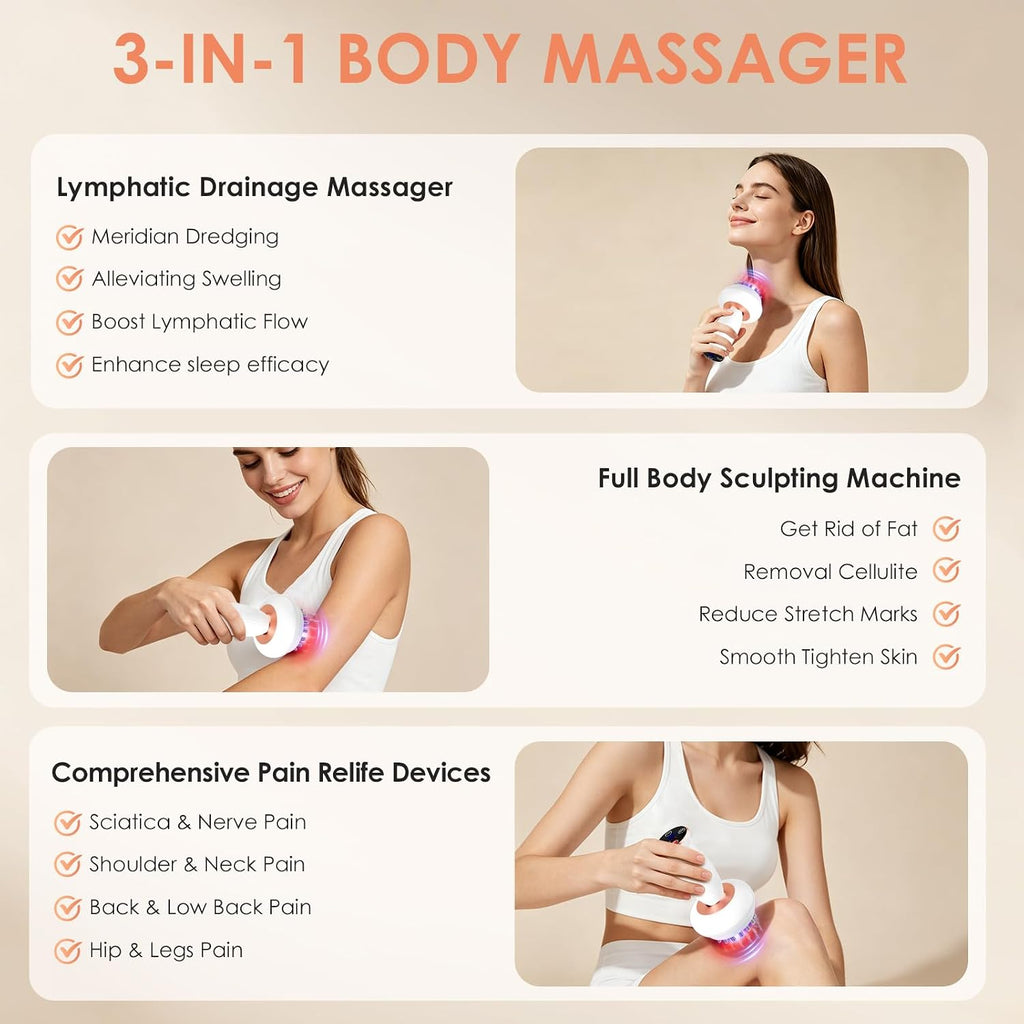 4-in-1 Body Sculpting Machine - Lymphatic Drainage Massager - Anit Cellulite Massage Tool Help Reduce Stretch Marks & Cellulite & Fat, Pain Relife Devices for Body (Belly, Legs, Arms, Butt, Low Back)