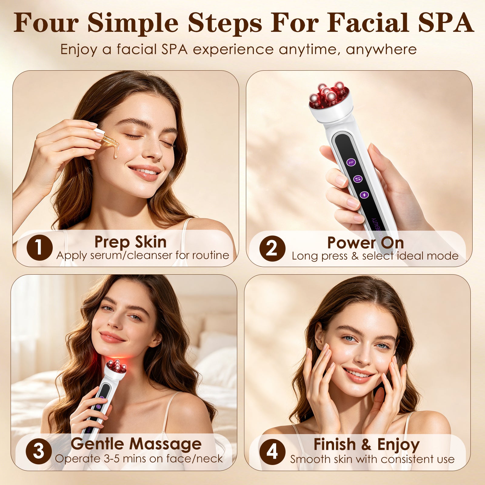 Electric 360° Rotating Face & Body Massager-5D Microcurrent Facial Device with Heat & Red Light Therapy, Face Lifting & Skin Toning Tool, Promote Skincare Absorption