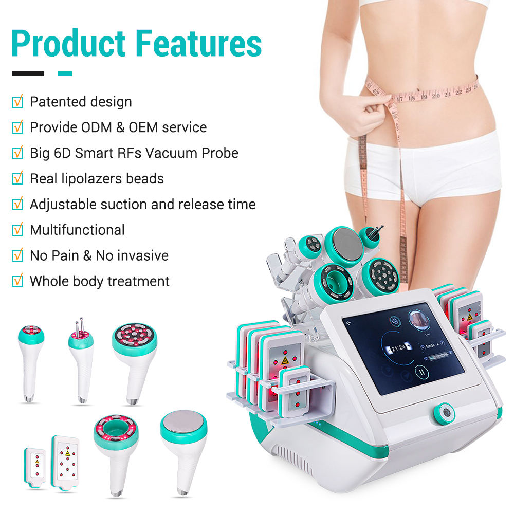 Portable 6in1 Cavitation 80k Ultrasound Cavit Body Slimming Weight Loss Machine Vacuum RF Lipolaser Body Shaping Skin Tightening Lipo Burning Fat Reduce Beauty Equipment