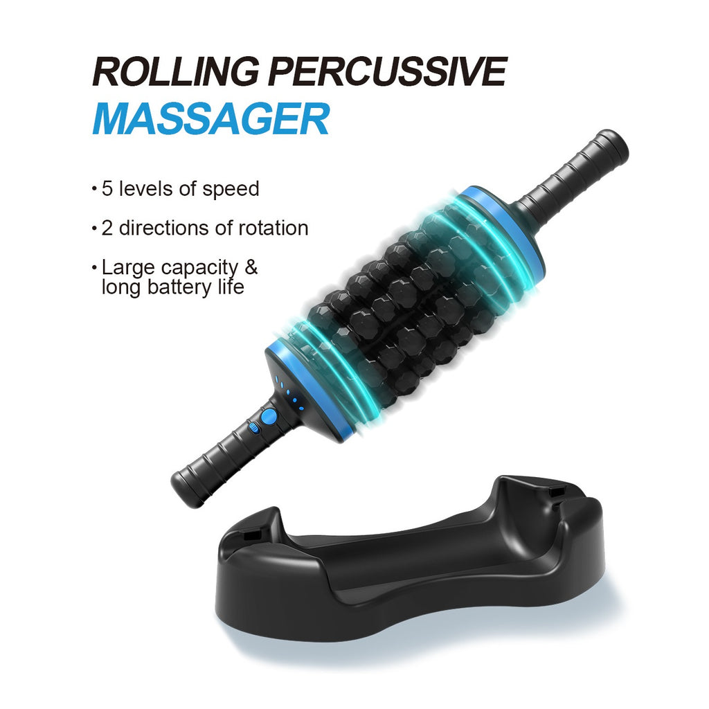 Electric Rolling Percussive Massager, Deep Tissue and Muscle Recovery, Hands-Free Base, Electric Ball Roller Body Massager for Relax Sore Muscle Neck Arm Calf Leg Back, Lymphatic Drainge Fascia Muscle Cellulite Roll Massage Stick Tools