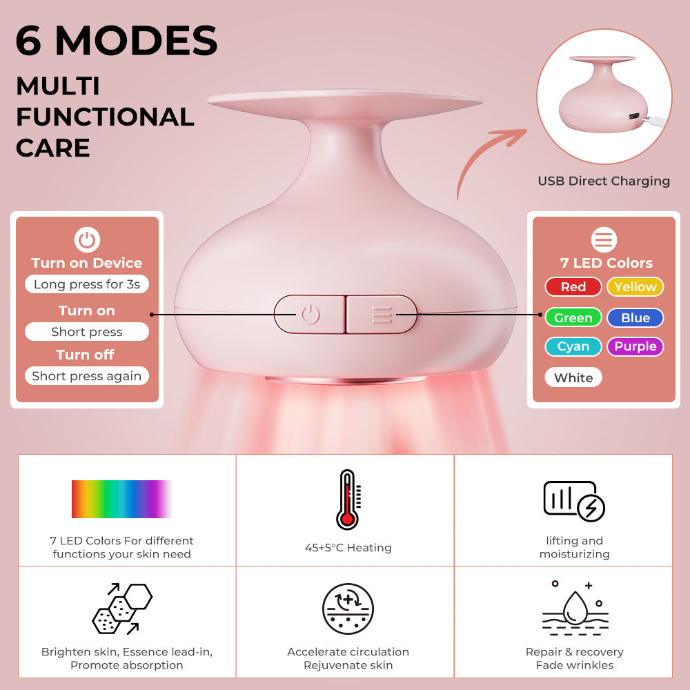 Red Light Therapy for Face and Neck, 7 Colors Facial Massager Face Lift Skin Tighten Beauty Device with 113°F Heating EMS Microcurrent Anti-aging for Multi Skin Care
