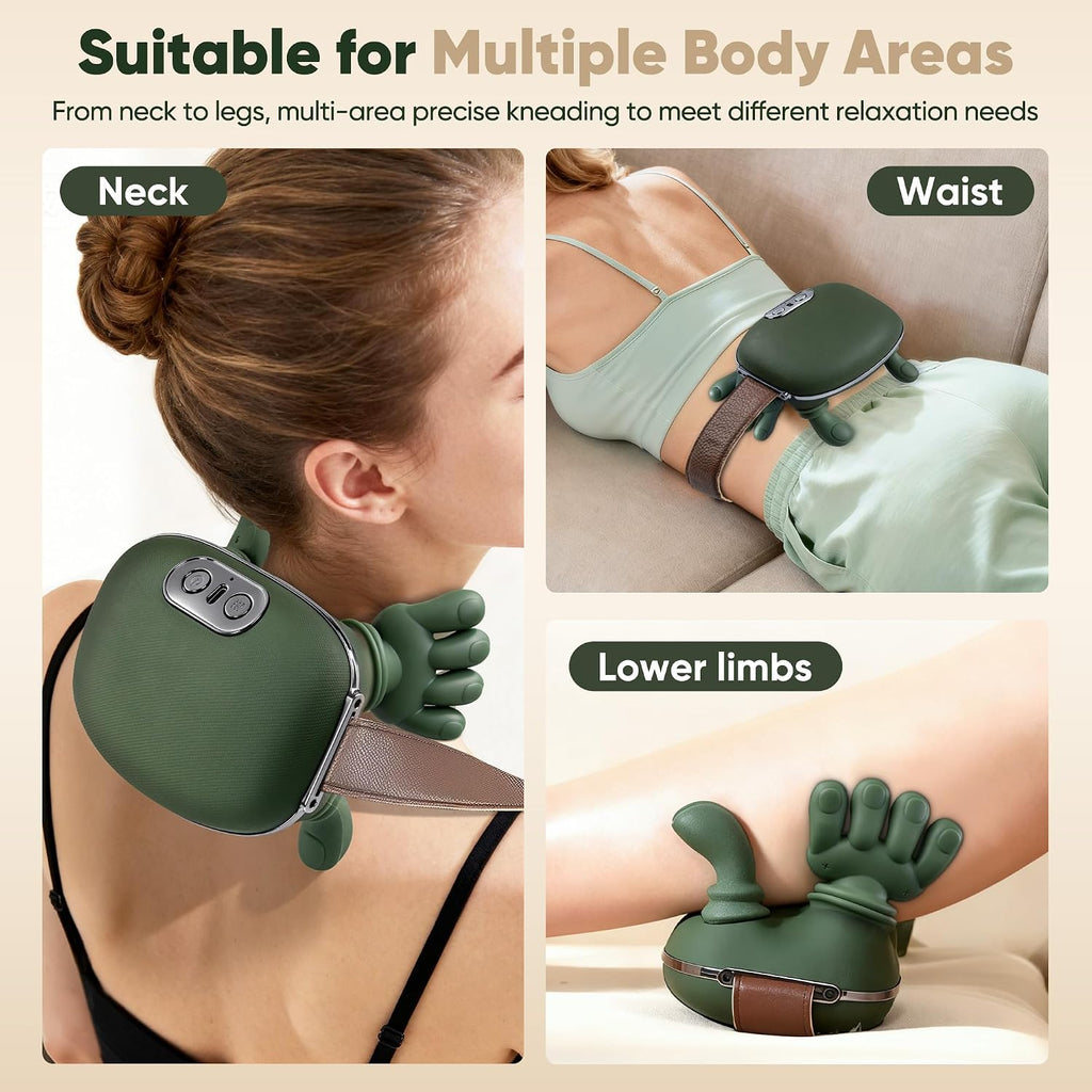 Neck Massager With Heat-Wireless Portable Shiatsu Neck and Shoulder Deep Tissue 4D Kneading Back Massage With Fingers,Simulated Human Hand Design Muscle Relax Hand Massager For Fathers Mothers Day Gifts